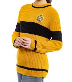 Harry Potter Hufflepuff Quidditch Pullover:Hogwarts Haus Hufflepuff Quidditch Uniform Replik Rippstich Strickpullover Rundhals Pullover für Damen und Herren, Gelb / Schwarz, XS von Merchoid