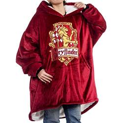 Merchoid Harry Potter Gryffindor Oversized Blanket Hoodie - Bequeme, weiche, warme Plüsch-Kapuzendecke für Männer und Frauen mit Sherpa-Fleece-Futter Kängurutasche Rot, Einheitsgröße von Merchoid