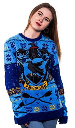 Offizieller Harry Potter Ravenclaw House Christmas Strickpullover, Blau, Marineblau, Grau, Schwarz, Gelb, M von Merchoid