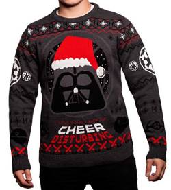 Star Wars Darth Vader Weihnachtspullover Geschenk für Damen und Herren, Grau, Schwarz, Rot, Weiß, Medium von Merchoid