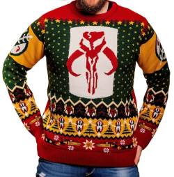 Star Wars Mandalorian Boba Fett Strickpullover Weihnachtspullover Unisex für Damen oder Herren - Ugly Sweater Geschenk, Mehrfarbig, X-Large von Merchoid