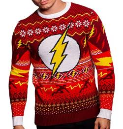 The Flash Strickpullover Weihnachtspullover Unisex für Damen oder Herren - Ugly Sweater DC Justice League Geschenk Gr. Medium, Mehrfarbig von Merchoid