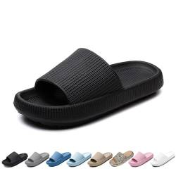 Merdoo Cozislides Original Damen Hausschuhe Herren Rutschfeste Schnell Trocknende Badelatschen Dicke Sohle Badeschlappen Weich Wolkenschuhe Leichte Cloud Slippers Cozy Slides Mode Schwarz 42-43EU von Merdoo