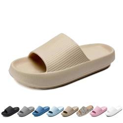 Merdoo Cozislides Original Damen Hausschuhe Herren Rutschfeste Schnell Trocknende Badelatschen Dicke Sohle Badeschlappen Weich Wolkenschuhe Leichte Cloud Slippers Cozy Slides Unisex Beige 38-39EU von Merdoo