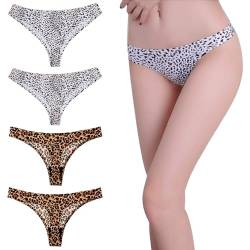 String Tanga Damen Unterwäsche Nahtlose Thongs Panties Leopard L 4er Pack von Merdoo