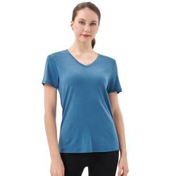 Merino Protect 100% Merino Wolle V-Ausschnitt Shirt Damen Kurzarm Wolle Unterhemd Geruchsresistenz Funktionsunterwäsche Reisen Wandern Merinowolle Unterwäsche von Merino Protect