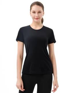 Merino Protect Merino Wool & Tencel Base Layer Shirt Women Lightweight Wicking T-Shirt Anti-Odor Short Sleeve Tee for Hiking, Schwarz, Klein von Merino Protect