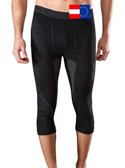 Merino & More Merino Unterhose Herren - Funktionsunterwäsche Merinowolle - Premium Funktions Skiunterhose 3/4 lang - schwarz-grau Gr. L von Merino & More