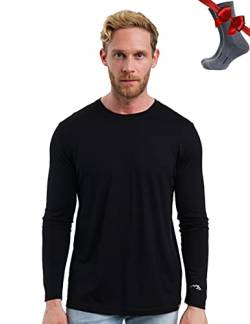 100% Merino Unterwäsche Herren - Merino Langarmshirt Herren Atmungsaktiv Und Feuchtigkeitsableitend + Wollsocken (165 Black, Small) von Merino.tech