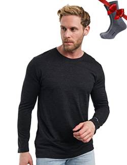 100% Merino Unterwäsche Herren - Merino Langarmshirt Herren Atmungsaktiv Und Feuchtigkeitsableitend + Wollsocken (165 Charcoal Grey, Small) von Merino.tech