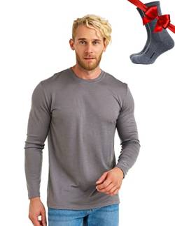 100% Merino Unterwäsche Herren - Merino Langarmshirt Herren Atmungsaktiv Und Feuchtigkeitsableitend + Wollsocken (165 Perfect Grey, XX-Large) von Merino.tech