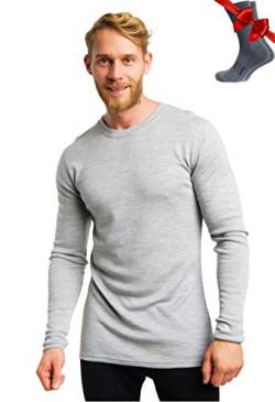 100% Merino Unterwäsche Herren - Merino Langarmshirt Herren Atmungsaktiv Und Feuchtigkeitsableitend + Wollsocken (250 Gray Heather, Small) von Merino.tech