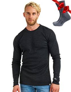 100% Merino Unterwäsche Herren - Merino Langarmshirt Herren Atmungsaktiv Und Feuchtigkeitsableitend + Wollsocken (320 Charcoal Grey, Small) von Merino.tech