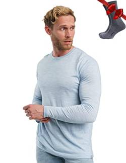 100% Merino Unterwäsche Herren - Merino Langarmshirt Herren Atmungsaktiv Und Feuchtigkeitsableitend Leichte + Wollsocken(Medium, 165 Arctic) von Merino.tech