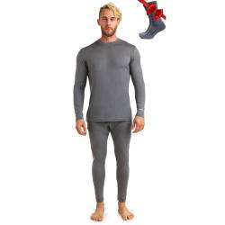 Merino.tech 100% Merino Unterwäsche Herren Set - Leicht Thermounterwäsche Merinowolle, Langarm Shirt und Hose + Wandersocken aus Merinowolle (X-Large, 165 LITE Perfect Grey) von Merino.tech