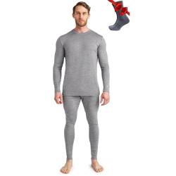 Merino.tech 100% Merino Unterwäsche Herren Set - Leicht Thermounterwäsche Merinowolle, Langarm Shirt und Hose + Wandersocken aus Merinowolle (X-Large, LITE 165 Heathered Grey) von Merino.tech