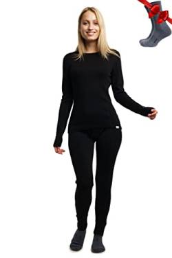 Merino.tech Merino Baselayer Set für Damen - Schwere Thermo-Unterwäsche aus Merinowolle für Damen Oben und Unten (Large, 320 Black) von Merino.tech