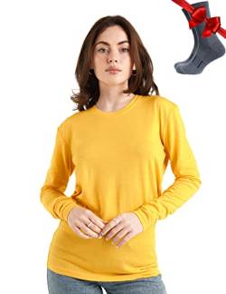 Merino.tech Merino Shirt Damen Langarm - Premium 100% Merino Unterwäsche Damen Leichte + Wollsocken (Small, 165 Gold) von Merino.tech