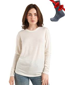 Merino.tech Merino Shirt Damen Langarm - Premium 100% Merino Unterwäsche Damen Leichte + Wollsocken (X-Large, 165 Snow White) von Merino.tech