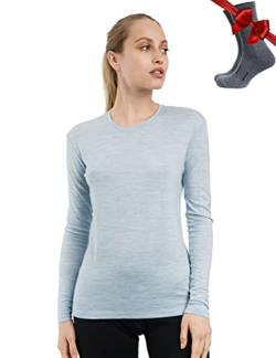 Merino.tech Merino Shirt Damen Langarm - Premium 100% Merino Unterwäsche Damen Leichte + Wollsocken (XX-Large, 165 Arctic) von Merino.tech