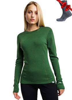 Merino.tech Merino Shirt Damen Langarm - Premium 100% Merino Unterwäsche Damen Mittel + Wollsocken (Large, Olive 250) von Merino.tech