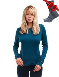 Merino.tech Merino Shirt Damen Langarm - Premium 100% Merino Unterwäsche Damen Mittel + Wollsocken (Medium, 250 Deep Teal) von Merino.tech