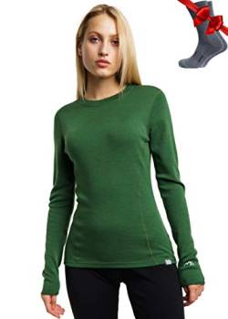 Merino.tech Merino Shirt Damen Langarm - Premium 100% Merino Unterwäsche Damen Mittel + Wollsocken (X-Small, Olive 250) von Merino.tech