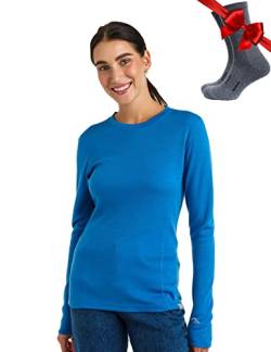 Merino.tech Merino Shirt Damen Langarm - Premium 100% Merino Unterwäsche Damen Schwere + Wollsocken (Medium, 320 Ocean Blue) von Merino.tech