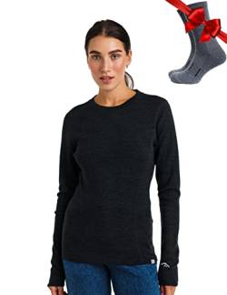 Merino.tech Merino Shirt Damen Langarm - Premium 100% Merino Unterwäsche Damen Schwere + Wollsocken (XX-Large, 320 Charcoal Grey) von Merino.tech