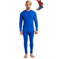 Merino.tech Merino Wool Baselayer Herren Set - Mittelschwer Merino Wool Thermounterwäsche für Herren Long John Set - Oben und Unten (Large, 250 Cobalt Blue) von Merino.tech