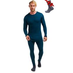 Merino.tech Merino Wool Baselayer Herren Set - Mittelschwer Merino Wool Thermounterwäsche für Herren Long John Set - Oben und Unten (Medium, 250 Deep Teal) von Merino.tech