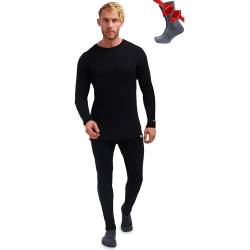 Merino.tech Merino Wool Baselayer Herren Set - Mittelschwer Merino Wool Thermounterwäsche für Herren Long John Set - Oben und Unten (Small, 250 Black) von Merino.tech