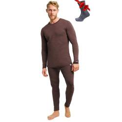 Merino.tech Merino Wool Baselayer Herren Set - Mittelschwer Merino Wool Thermounterwäsche für Herren Long John Set - Oben und Unten (X-Large, 250 Chocolate) von Merino.tech