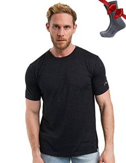 Premium Merino Shirt Herren Kurzarm - Atmungsaktiv 100% Merinowolle Tshirt Herren + Wanderwollsocken (Charcoal Grey, Large) von Merino.tech