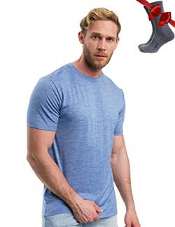 Premium Merino Shirt Herren Kurzarm - Atmungsaktiv 100% Merinowolle Tshirt Herren + Wanderwollsocken (Deep Blue, Medium) von Merino.tech