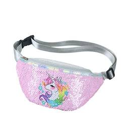 Merkts Glitzer-Bauchtasche für Mädchen, Pailletten-Hüfttasche mit verstellbarem Gürtel für Kinder, Sport, Laufen, rose (Pink) von Merkts