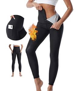 Merlvida Schwitzhose zum Abnehmen Sauna Leggings Damen High Waist Sportleggins mit Taschen von Merlvida