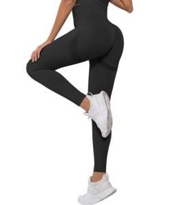 Merlvida Scrunch Butt Sport Leggings Damen High Waist Seamless Push Up Leggings Blickdicht Boom Booty Leggings Sporthose mit Bauchkontrolle Slim Sportleggins Gym Leggins Hose A01 - Schwarz Size XL von Merlvida