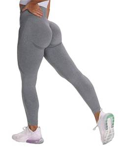 Merlvida Scrunch Butt Sport Leggings Damen High Waist Seamless Push Up Leggings Blickdicht Boom Booty Leggings Sporthose mit Bauchkontrolle Slim Sportleggins Gym Leggins Hose D02 - Grau Size M von Merlvida