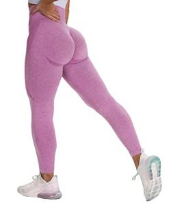 Merlvida Scrunch Butt Sport Leggings Damen High Waist Seamless Push Up Leggings Blickdicht Boom Booty Leggings Sporthose mit Bauchkontrolle Slim Sportleggins Gym Leggins Hose D03 - Rosa Size L von Merlvida