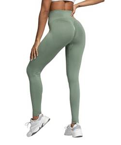 Merlvida Scrunch Butt Sport Leggings Damen High Waist Seamless Push Up Leggings Blickdicht Boom Booty Leggings Sporthose mit Bauchkontrolle Slim Sportleggins Gym Leggins Hose E06 - Grün Size M von Merlvida