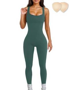 Merlvida Sport Jumpsuits für Damen Elastischer Figurformender Jumpsuit Damen Eng Nahtloser Bodysuit Bauchweg Overall Workout Body Einteiler Sportanzug von Merlvida