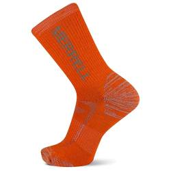 Merrell Unisex-Erwachsene Herren und Damen Zoned Gepolsterte Wolle Wandern Crew Socken 1 Paar Pack Atmungsaktive Fußgewölbeunterstützung, Orange/Abendrot im Zickzackmuster (Sunset Chevron), von Merrell