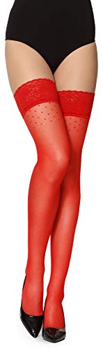 Merry Style Damen Halterlose Strümpfe mit Muster 20 DEN (Rot, M-L) von Merry Style