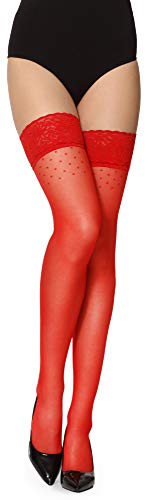 Merry Style Damen Halterlose Strümpfe mit Muster 20 DEN (Rot, XS-S) von Merry Style