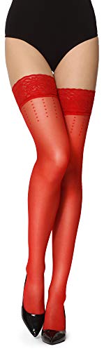 Merry Style Damen Halterlose Strümpfe mit Muster 20 DEN GI1109 (Rot, M-L) von Merry Style