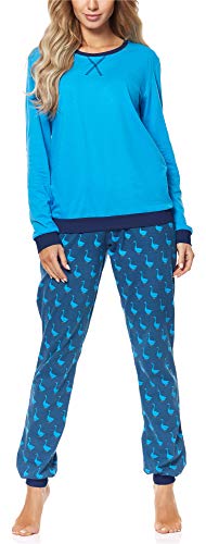 Merry Style Damen Lang Zweiteiliger Schlafanzug aus Baumwolle Pyjama Set Winter MS10-168 (Blau Gans-2, S) von Merry Style