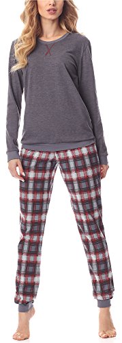 Merry Style Damen Lang Zweiteiliger Schlafanzug aus Baumwolle Pyjama Set Winter MS10-168 (Dunkelmelange Burgund, 4XL) von Merry Style