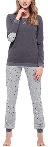 Merry Style Damen Lang Zweiteiliger Schlafanzug aus Baumwolle Pyjama Set Winter MS10-168 (Dunkelmelange Grau, L) von Merry Style