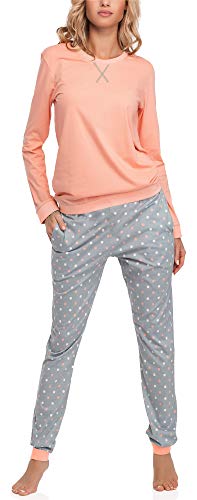 Merry Style Damen Lang Zweiteiliger Schlafanzug aus Baumwolle Pyjama Set Winter MS10-168 (Lachs Grau, XXL) von Merry Style